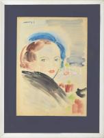 Vaszary J jelzéssel: Női portré. Akvarell, papír, üvegezett fakeretben, 42x30,5 cm