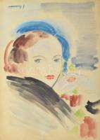 Vaszary J jelzéssel: Női portré. Akvarell, papír, üvegezett fakeretben, 42x30,5 cm