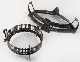 2 darab szecessziós kínáló ezüstözött szereléke üvegbetétek nélkül, h: 28 cm alatt