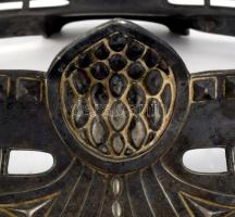 2 darab szecessziós kínáló ezüstözött szereléke üvegbetétek nélkül, h: 28 cm alatt