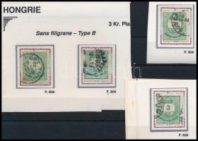 1874 4 db 3kr durva gyöngyjavítással, ritka, ívhelyre azonosítva (ex Orbán, Sebestyén aranyérmes kiállítási anyagból)