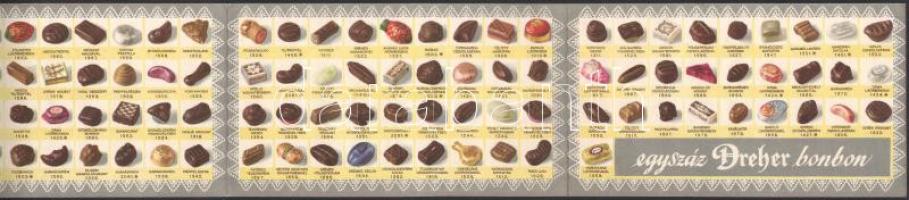 1935 A Dreher Csokoládégyár 100 bonbon art deco stílusú dekoratív reklámkiadványa, kihajtható, a 100...