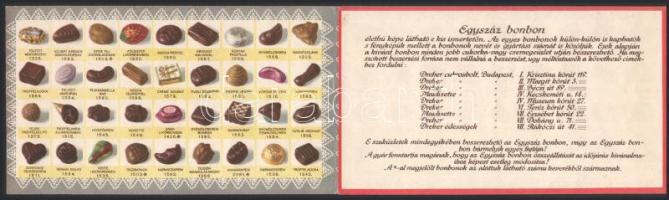 1935 A Dreher Csokoládégyár 100 bonbon art deco stílusú dekoratív reklámkiadványa, kihajtható, a 100...