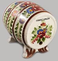 Tokaji emlék - fajansz hordó asztaldísz, pattogzással, 13x13 cm