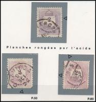 1881 3 db 2kr klf vésésjavítással, gyöngyjavításokkal, ritka (ex Orbán, Sebestyén aranyérmes kiállítási anyagból)