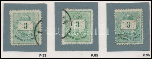 1881 2 db 3kr klf vésésjavításokkal, karcokkal, hidegtűnyomokkal (ex Orbán, Sebestyén aranyérmes kiállítási anyagból)