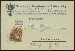 1938 Az Országos Frontharcos Szövetség VI. kerületi Főcsoportjának meghívója dísztáborozásra, ahol dr. vitéz Fábry Dániel vezérkari ezredes, országos légvédelmi parancsnok tart előadást, postán elküldve, jó állapotban