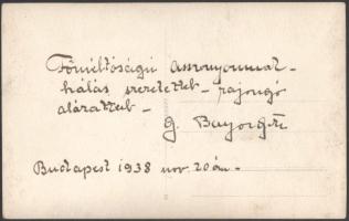 1938 Bajor (Bayor) Gizi (1893-1951) színésznő saját kezű dedikációval ellátott fotólapja + 6 db tová...