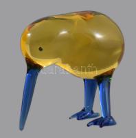 Iparművész üveg kivi madár figura, anyagában színezett, hibátlan, 5,5x6 cm