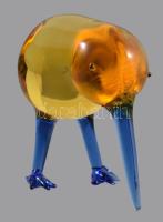 Iparművész üveg kivi madár figura, anyagában színezett, hibátlan, 5,5x6 cm