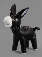 Iparművész üveg szamár madár figura, anyagában színezett, hibátlan, m: 6 cm