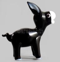 Iparművész üveg szamár madár figura, anyagában színezett, hibátlan, m: 6 cm