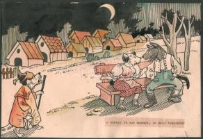 Byssz Róbert (1893-1961): A bakter is azt mondja... (karikatúra). Tus, akvarell, papír. Jelezve jobbra középen. 18x27 cm