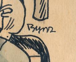 Byssz Róbert (1893-1961): A bakter is azt mondja... (karikatúra). Tus, akvarell, papír. Jelezve jobb...