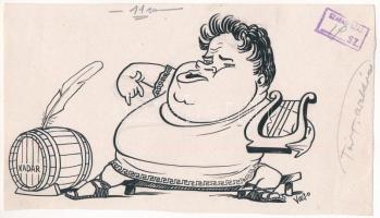 Victor Vashi, Kálmán Viktor (1911-1990): Parragi György és Kádár (politikai karikatúra). Tus, ceruza, papír. Jelezve jobbra lent. Szabad Száj bélyegzőjével. 12x21,5 cm