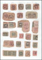 33 db Krajcáros bélyeg 24 db kivágáson, köztük 13 jól olvasható bélyegzés, lapon feldolgozva