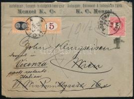 1892 5kr levélen Pozsonyból Bécsbe, majd továbbküldve Olaszországba, olasz portó bélyegekkel / 5kr on cover from "POZSONY / ESTE" to Vienna, redirected to Italy with Italian postage due stamps
