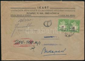1946 Levél 2 x 50 ezer AP bélyeggel és 200.000AP készpénzzel vegyesen bérmentesítve Budapetről Kiské...