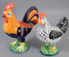 Herend Pottery kakas és tyúk figura pár, mázas kerámia, jelzett, a kakason repedéssel, m: 27 cm alatt