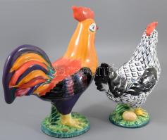 Herend Pottery kakas és tyúk figura pár, mázas kerámia, jelzett, a kakason repedéssel, m: 27 cm alat...