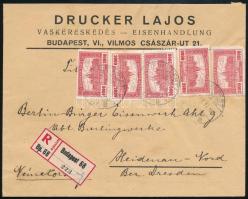1926 Ajánlott levél Németországba 10.000K bérmentesítéssel / Registered cover with 10.000K to German...