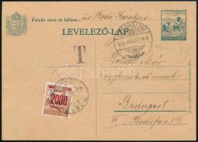 1926 Levelezőlap Szeghalomról Budapestre 2000K portóval / Postcard with postage due