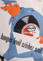 "Hangos levél szívhez szól" - Keravill kisplakát, Pusztai Pál (1919-1970) grafikája, kisebb gyűrődésekkel, 24×17 cm