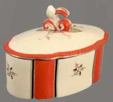 Art deco nagy méretű porcelán bonbonniere. Kézzel festett, jelzett, hibátlan 20 cm