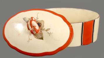 Art deco nagy méretű porcelán bonbonniere. Kézzel festett, jelzett, hibátlan 20 cm