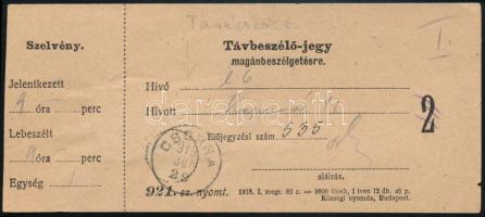 1919 Távbeszélőjegy a tanácsköztársaság idejéből 2 db bélyeggel "CSORNA" / Telephone ticket