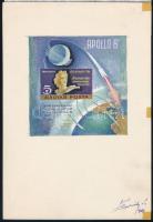 1968 Légrády Sándor Apollo-8 bélyegterve a tervező aláírásával. Képméret: 90 x 90 mm