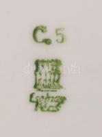 cca 1920/30 Zsolnay vadászmintás süteményes készlet, jelzett, kis kopással, d: 15-24 cm