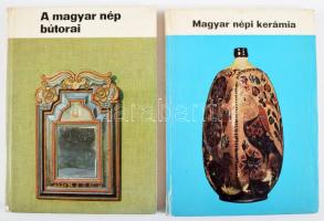 Magyar népművészet sorozat 2 kötete (1.,4.):  Domanovszky, György: Magyar népi kerámia.;  K. Csilléry Klára: A magyar nép bútorai. Bp., 1972-1973, Corvina. Kiadói kartonált papírkötés, kopott borítókkal, az egyik gerincen kis sérüléssel.