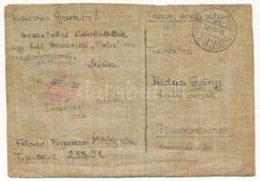 1942 "Szeretettel üdvözöllek egy túl kiváncsi "Rata" maradványával" Polikarpov I-16 "Rata" szovjet vadászrepülőgép maradványából készített Tábori Postai Levelezőlap / WWII Hungarian military field postcard made out of a Polikarpov I-16 Soviet single-engine single-seat fighter aircraft's remains + "TÁBORI POSTAHIVATAL 33 A"