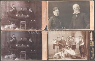 cca 1900 4 db keményhátú műtermi fotó, vegyes állapotban, 10,5×16,5 cm