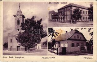 1935 Pilisvörösvár, Római katolikus templom, Állami elemi iskola, Plébánia (fl)
