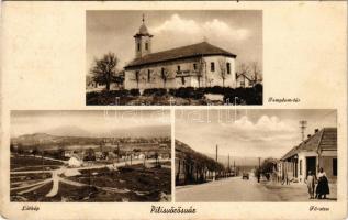 1944 Pilisvörösvár, látkép, Templom tér, Fő utca, autó. Ocsenás Miklósné kiadása (EK)