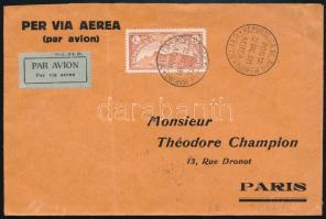 1931 Légi levél 1 bélyeges bérmentesítéssel Párizsba / Airmail cover with 9L franking to Paris