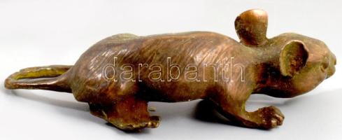 Patinázott réz egér figura, hibátlan, h: 8,5 cm