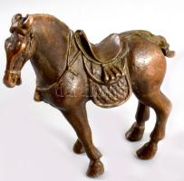 Patinázott bronz ló figura, hibátlan, m: 7 cm