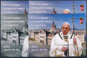 2023 Ferenc pápa magyarországi látogatása 4 darabos emlékív garnitúra, azonos 00020 + 00000 sorszámm...