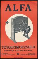 Alfa tengerimorzsoló szelelővel, kézi meghajtásra, kétoldalas reklámlap, kis szakadásokkal, 23×15 cm