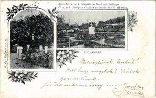 1900 Piliscsaba, Ő cs. és k. felsége Ferenc József mellszobra az északi és déli táborban. K. Gy. 101. sz. Art Nouveau, floral (apró szakadás / tiny tear)