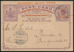 Victoria 1896 Felülnyomott díjjegyes levelezőlap Drezdába / Victoria 1896 Overprinted PS-card to Dresden "MELBOURNE"