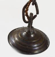 Atlaszos ötágú csillár, lángot formázó lámpabúrákkal, 6 égővel. Réz, XX. sz. eleje. d:60 cm, h: 130 ...