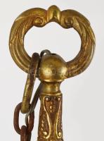Tűziaranyozott bronz hatágú csillár, d: 75 cm, m,: 60 cm + lánc 100 cm, össz 160 cm Eredeti vezetéke...