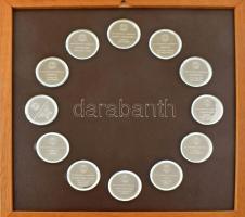 Mexikó 1976. Az aztékok kincsei - A Mexikóvárosi Nemzeti Antroplógiai Múzeum emlékérem kiadása, 12 darab különféle, peremén jelzett, részben aranyozott emlékérem sorozat, dísztokban és keretben. (Érmenként 33,75g/0.925/44mm; összesen 405g) T:PP Mexico 1976. Treasures of the Aztecs - Issued by the Museo Nacional de Antropologia of Mexico City, 12 pieces of different silver commemorative medallions, partially gilt, hallmarked on edge, in frame and display case. (Each coin 33,75g/0.925/44mm; in sum total of 405g) C:PP