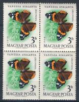 1959 Lepkék (I.) 3Ft négyestömb, a 2 felső bélyegen vízszintes fehér csík (lemezhiba) / Mi 1639 block of 4 with plate flaw