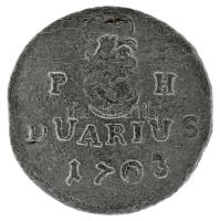 1703K-B Duarius "I. Lipót" (0,52g) T:XF, kis anyagtöbblet, tisztított / Hungary 1703K-B Duarius "Leopold I" Kremnitz (0,52g) C:XF, small excess material, cleaned Huszár: 1500., Unger II.: 1106