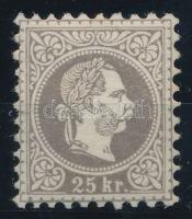 1867 25kr barnásibolya bélyeg eredeti gumival, szépen centrált POSTATISZTA, luxus állapotú darab! Nevetségesen alacsony katalógusár! (29.000++) / brownish violet stamp with original gum, nicely centered MNH luxury piece! Certificate: Steiner